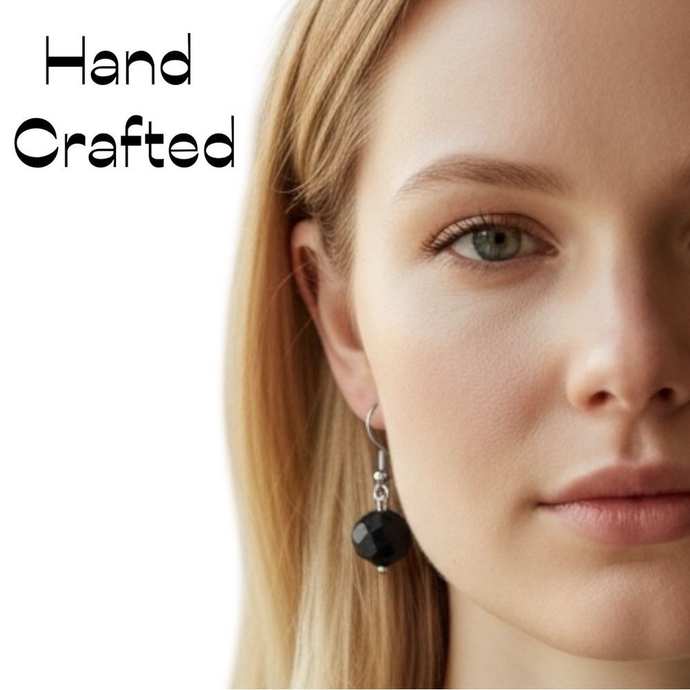 HandCrafted Black Crystal Beaded Earrings NWT